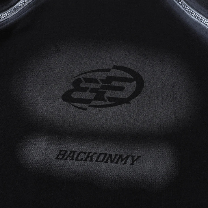 Y2K Double Zipper "BACKONMY" Black Oversized T-Shirt     - VONVEX