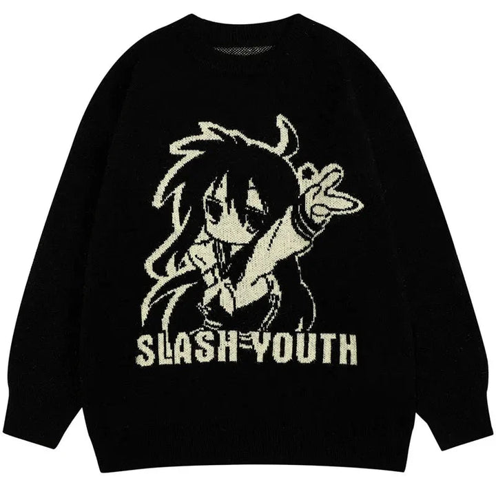 Slash Youth Knitted Sweater  Black S  - VONVEX