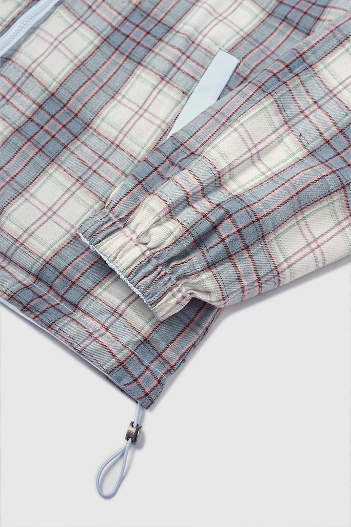 Reversible Stand Collar Plaid Jacket - VONVEX