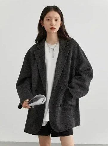 Casual Double-Breasted Women's Coat  Dark Gray XL  - VONVEX