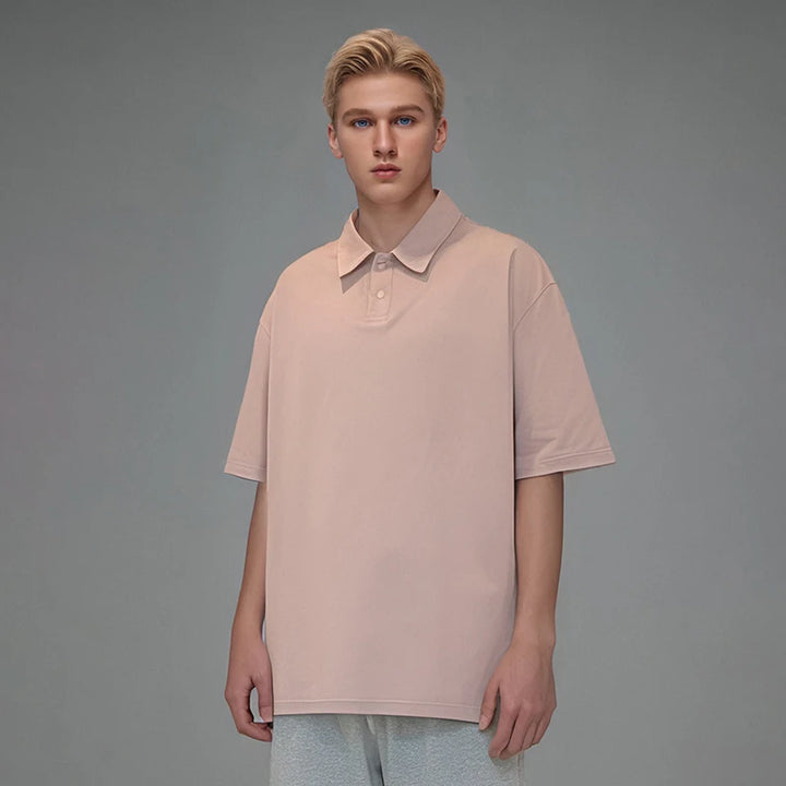 Casual Oversized POLO T-Shirt  Pink L  - VONVEX