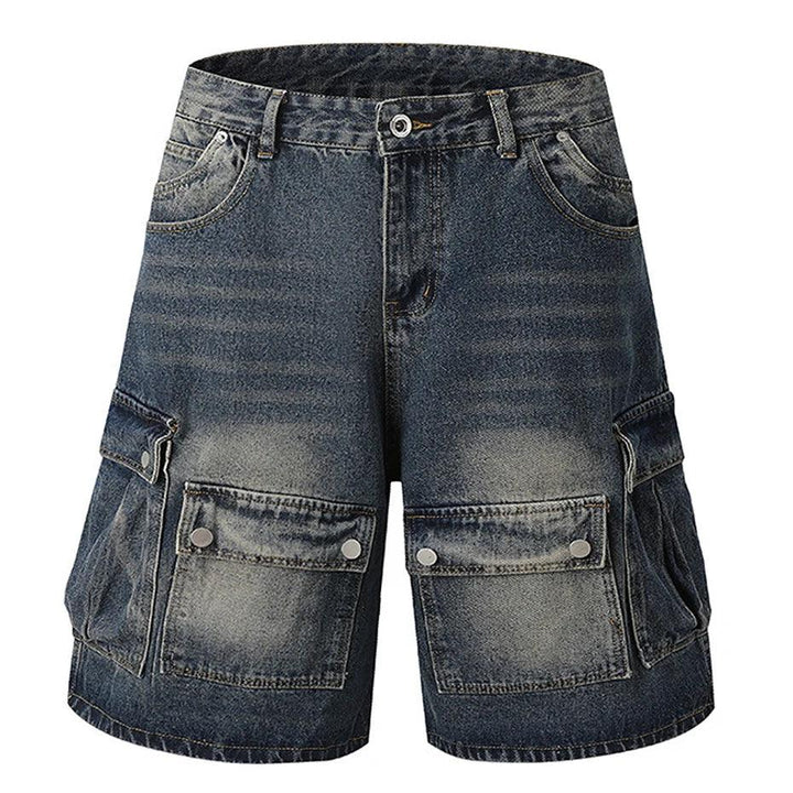 Vintage Multi Pockets Denim Cargo Short  blue S  - VONVEX