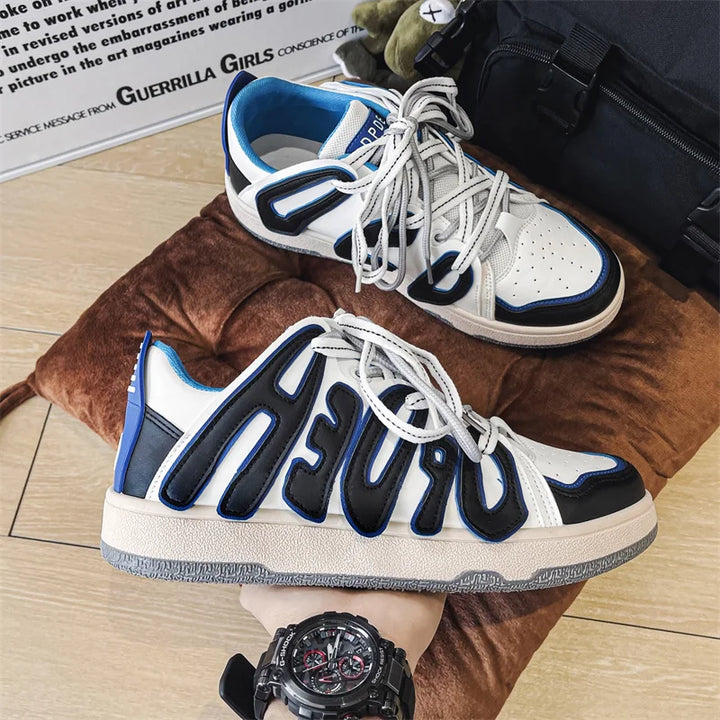 Lettered Style Sneakers  White Blue 35  - VONVEX