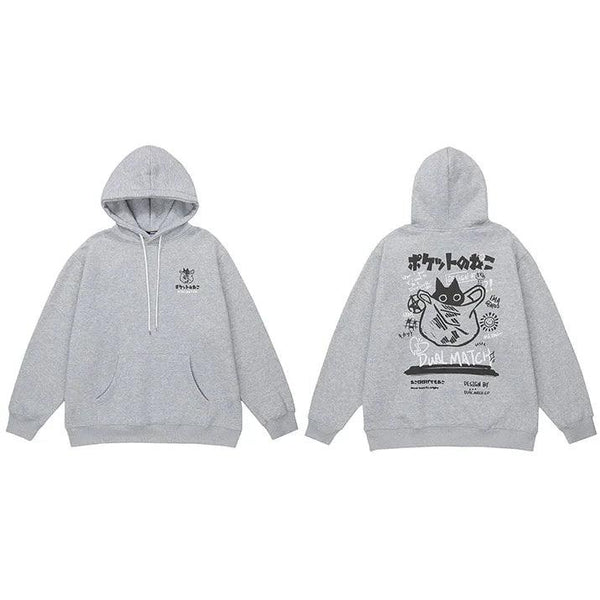 Kanji Cat  Hoodie  Grey S  - VONVEX