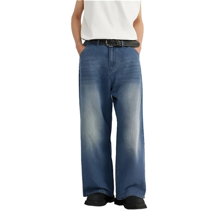 Classic Washed Denim Blue Jeans  Blue M  - VONVEX