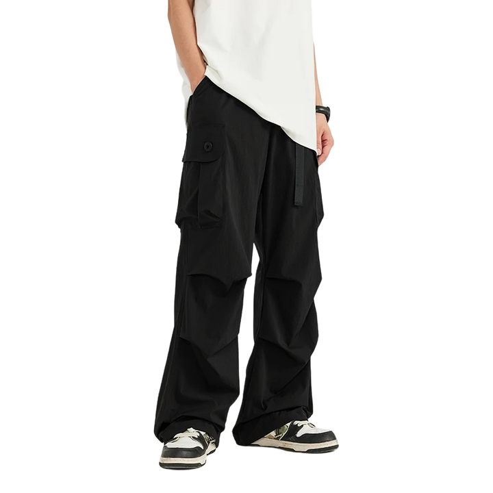 Trendy Loose Fit Cargo Pants  Black S  - VONVEX