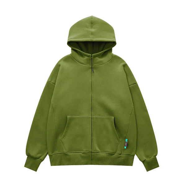 Heavy Weight Fleece Zipper Hoodie  Avocado green S  - VONVEX