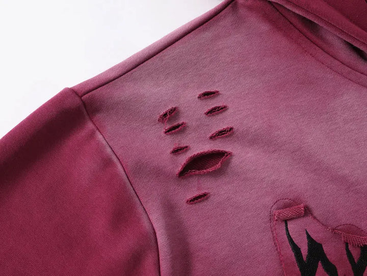 Y2K Grunge Embroidered Ripped Holes Hoodie - VONVEX