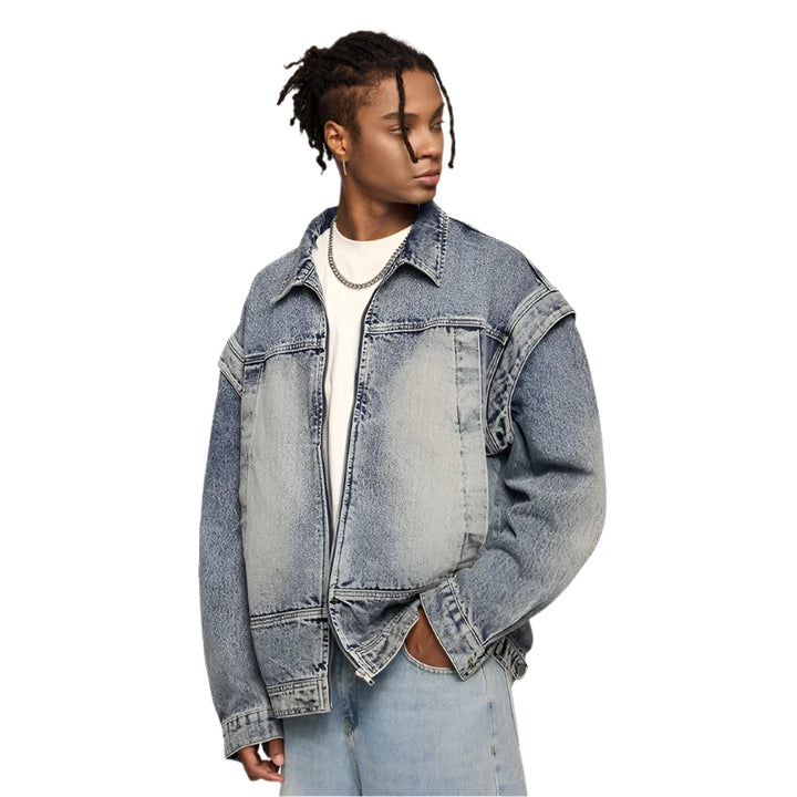 Vintage Denim Washed Oversized Jacket - VONVEX