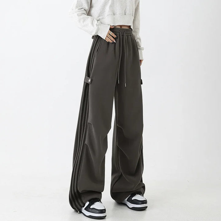 Y2K Wide-Leg Track Sweatpants  Gray S  - VONVEX