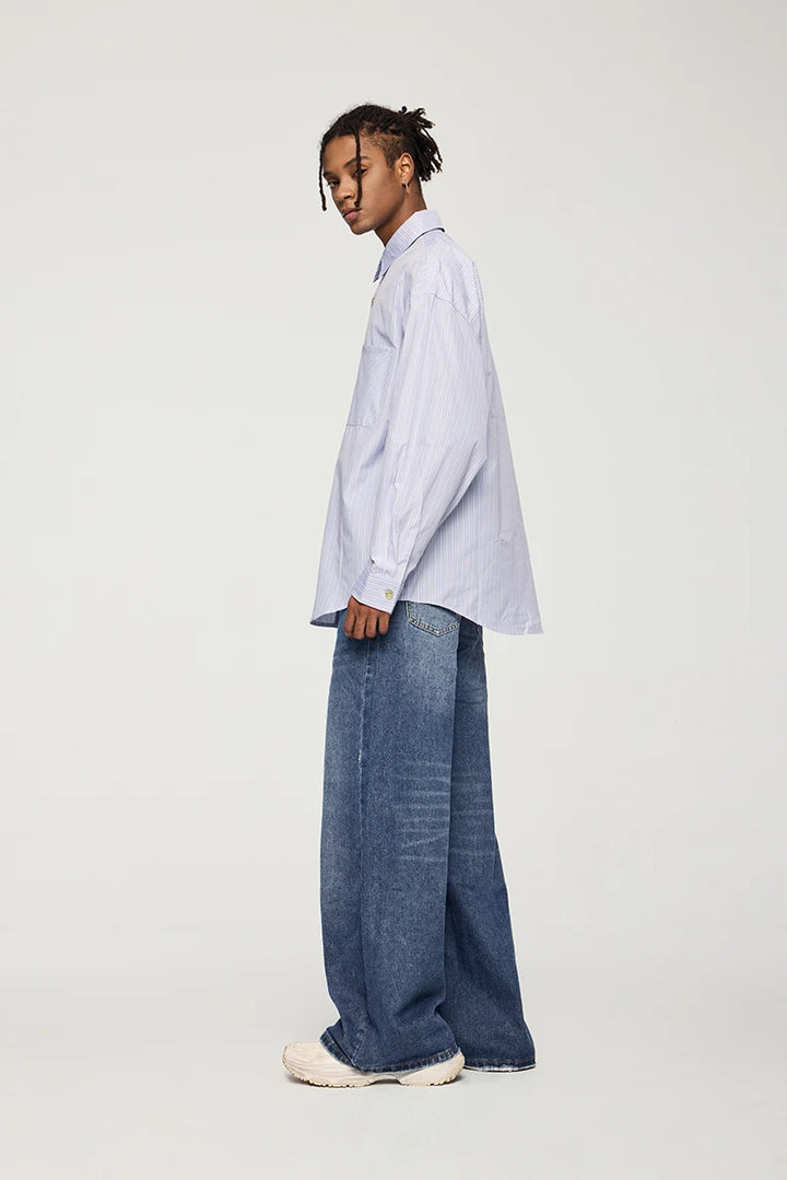 Classic Floor-Length Washed Denim Jeans - VONVEX