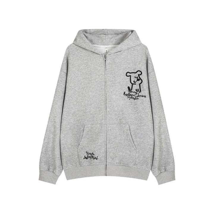 Good Puppy Embroidery Zipper Hoodie  Gray M  - VONVEX