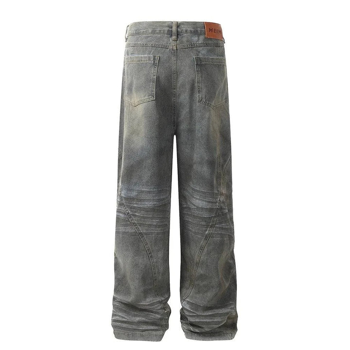 Dirty Washed Blue Denim Jeans     - VONVEX