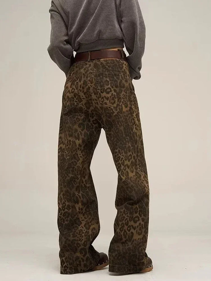 Y2K Leopard Flair High-Waisted Pants     - VONVEX