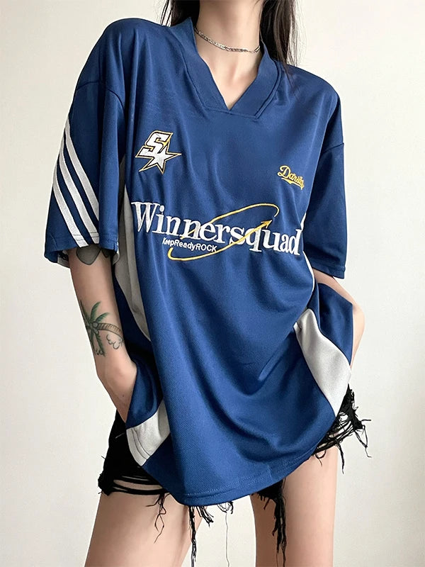 Y2K Basketball Women's Oversized T-Shirt  Blue XXXL  - VONVEX