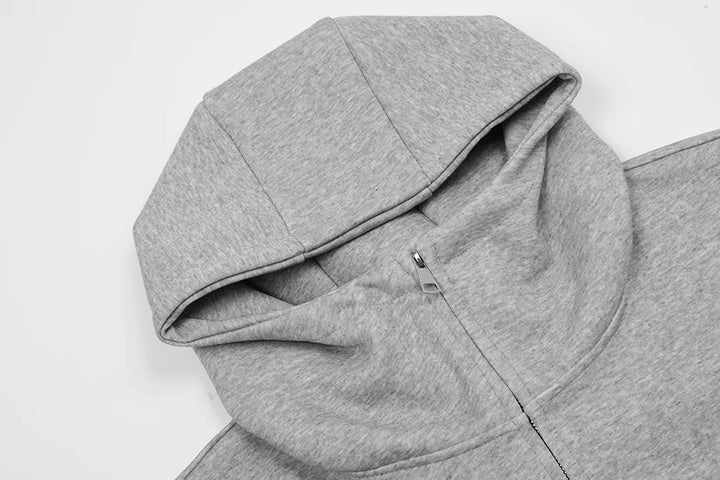 Curved Seam Zip-Up Hoodie     - VONVEX