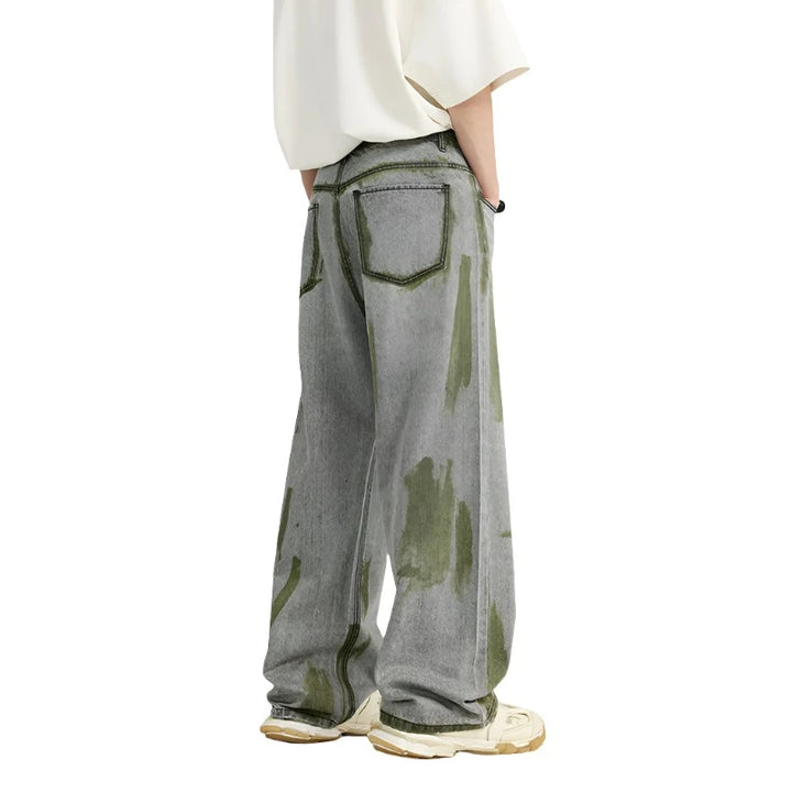 Casual Green Painted Wide-Leg Jeans  Grey M  - VONVEX