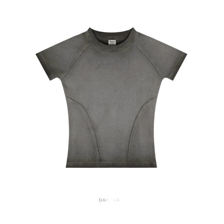 Gradient Raglan Short Sleeve Washed T-Shirt  Dark Grey S CHINA - VONVEX