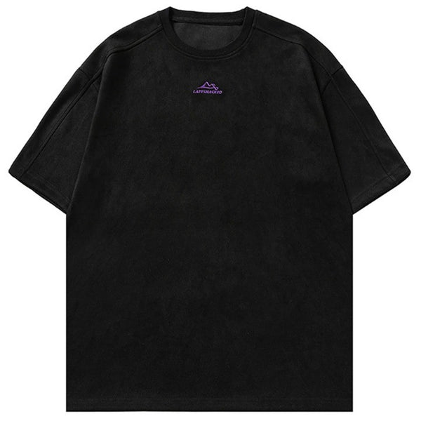 Casual Vintage Suede Oversized T-Shirt  Black M  - VONVEX