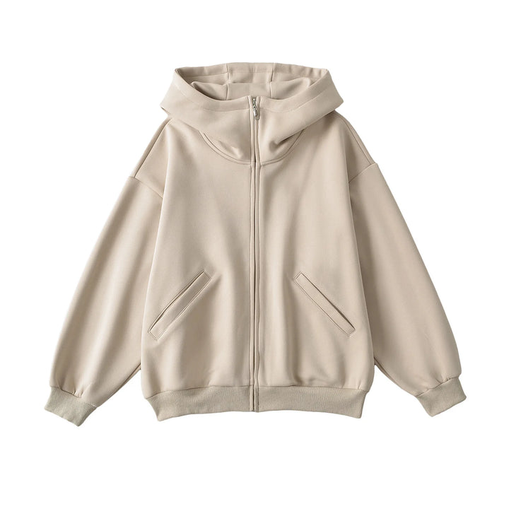 Basic Zipper Heavy Hoodie Apricot S - VONVEX