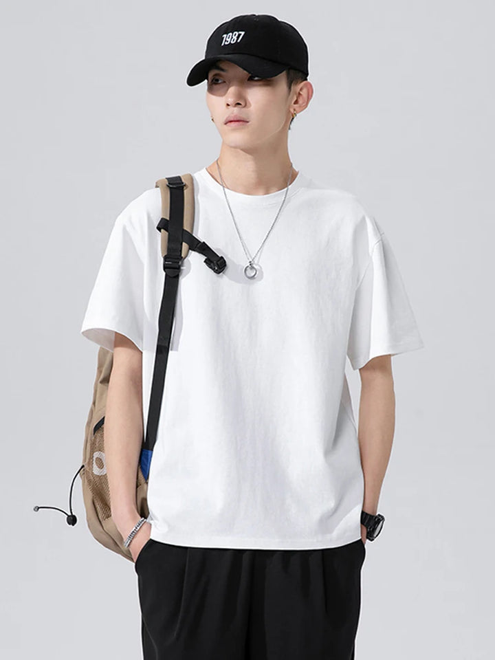 Casual Solid Cotton Oversized T-Shirt     - VONVEX