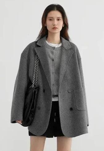 Casual Double-Breasted Women's Coat  Gray S  - VONVEX