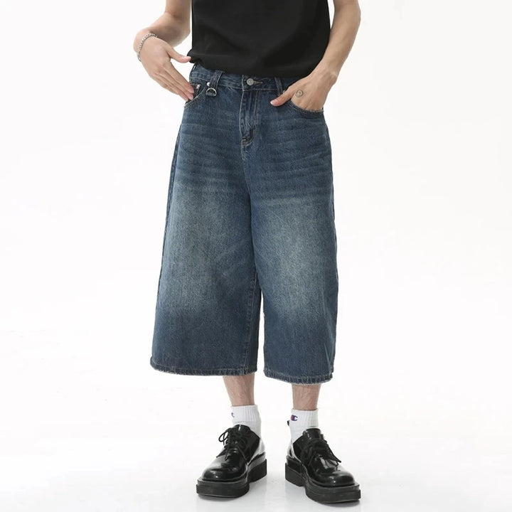 IEFB Korean Style Vintage Men's Jeans Summer Loose Male Wide Leg Knee Length Shorts 2023 New Washed Fashion Denim Trouser 9A8825 - VONVEX