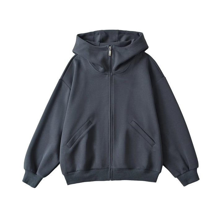 Basic Zipper Heavy Hoodie Dark Gray S - VONVEX