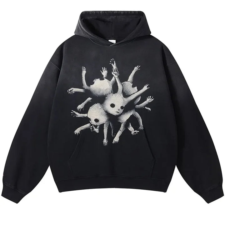 Monster Washed Pullover Vintage Hoodie Black M - VONVEX