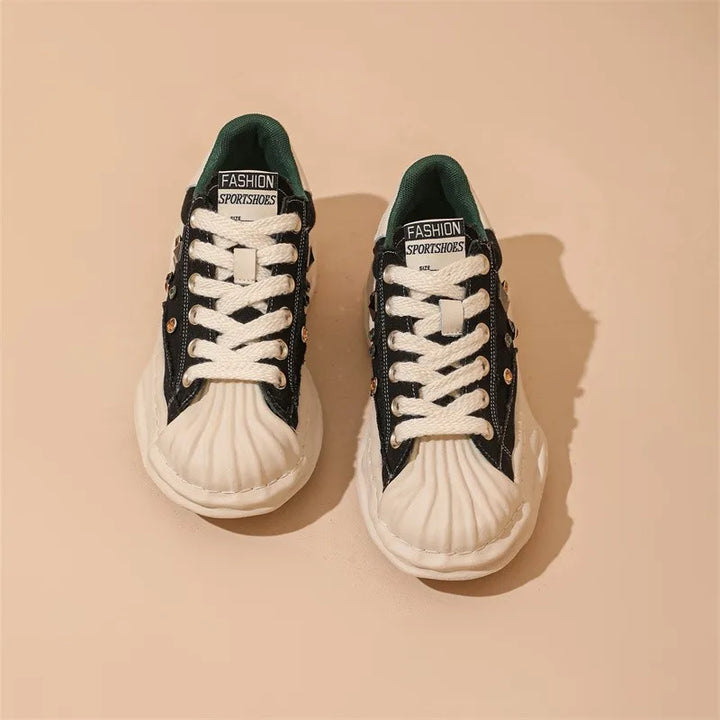 Rhinestone Luxe Radiance Shell Sneakers     - VONVEX