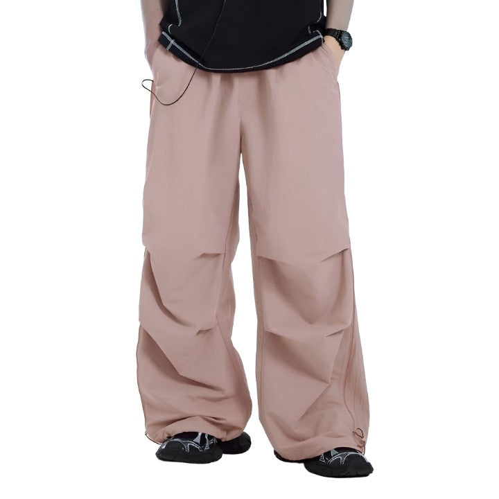 Side Zipper Wide-leg Parachute Cargo Pants  Fog pink XL  - VONVEX