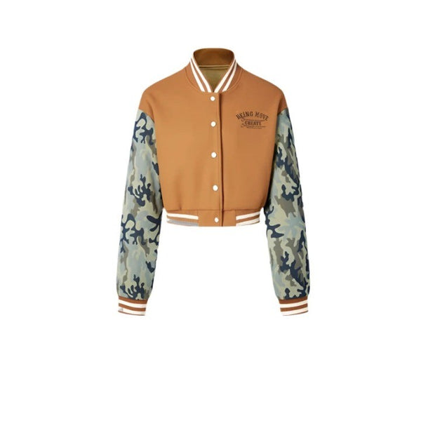 Women's Camouflage Varsity Jacket  camel S  - VONVEX