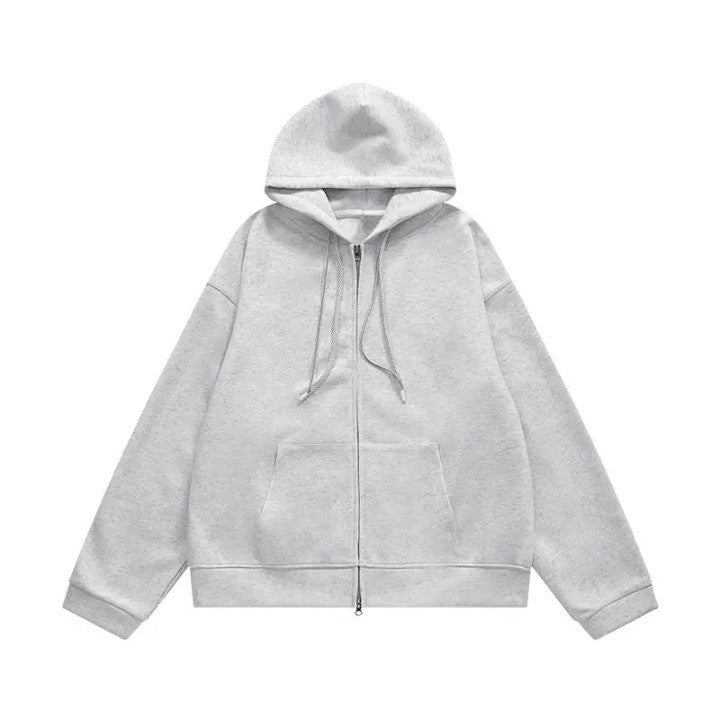 Double Zip Up Oversized Hoodies Jacket  Light gray M  - VONVEX