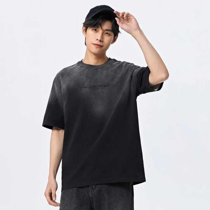 "YOU ARE WHAT" Letter Printed Oversized T-Shirt  Black XXS  - VONVEX