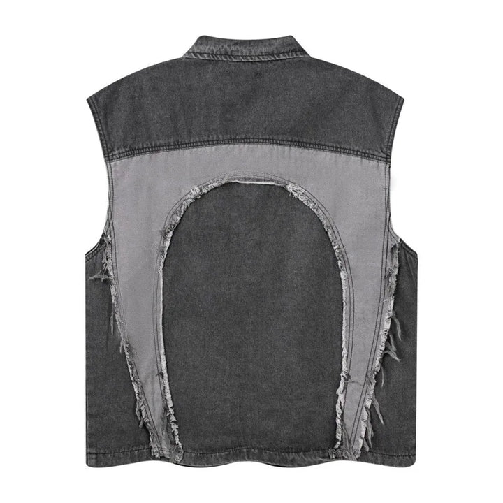 High Street Washed Raw Edge Denim Vest     - VONVEX