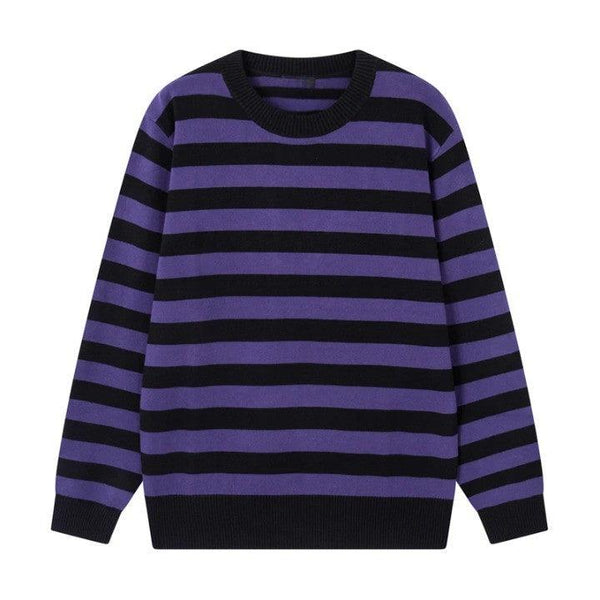 Simple Classic Striped Knitted Sweater  purple XS  - VONVEX