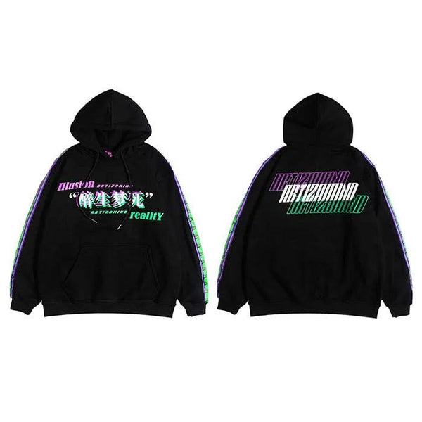 Glitch Font Printed Hoodie  Black M  - VONVEX