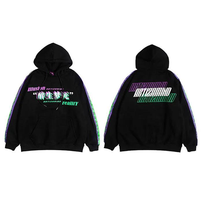 Glitch Font Printed Hoodie  Black L  - VONVEX