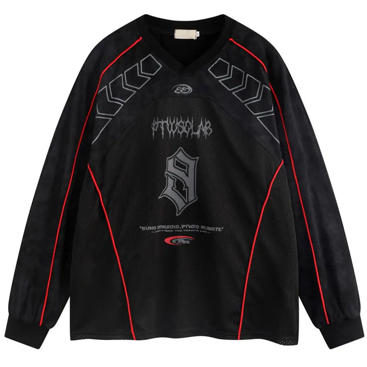 Y2K Printed Racing Sport Patchwork Sweater - VONVEX