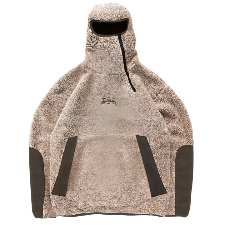 Y2k Fleece Heavy Striped Hoodie Khaki S - VONVEX