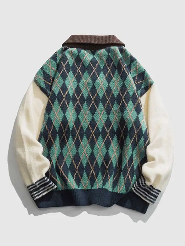 Y2k Geometric Bear Pattern Buttoned Sweaters - VONVEX