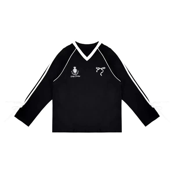 Y2k Oversized V-neck Black Jersey Sweater - VONVEX