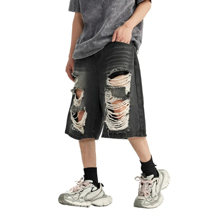 Casual Ripped Straight Leg Denim Short  S   - VONVEX