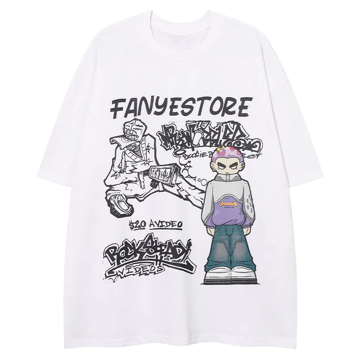 Cartoon Boy Printed T-Shirt  White XL  - VONVEX