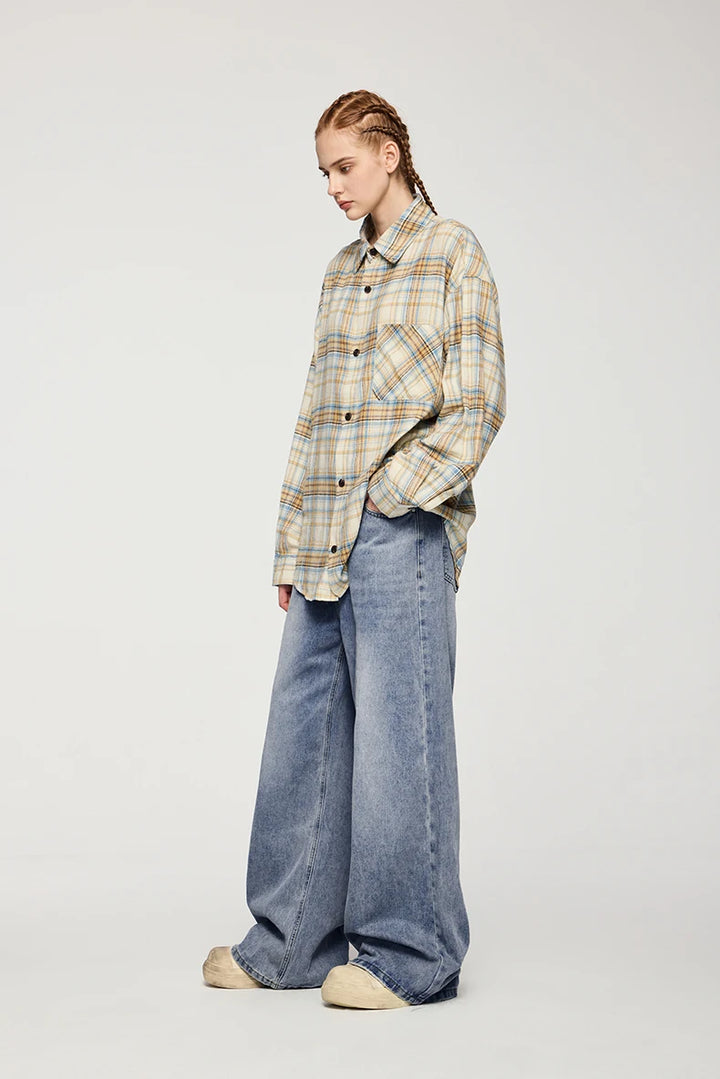 Classic Floor-Length Washed Denim Jeans - VONVEX