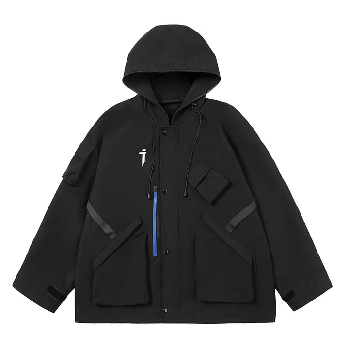 Futuristic Utility Cargo Jacket  black M  - VONVEX