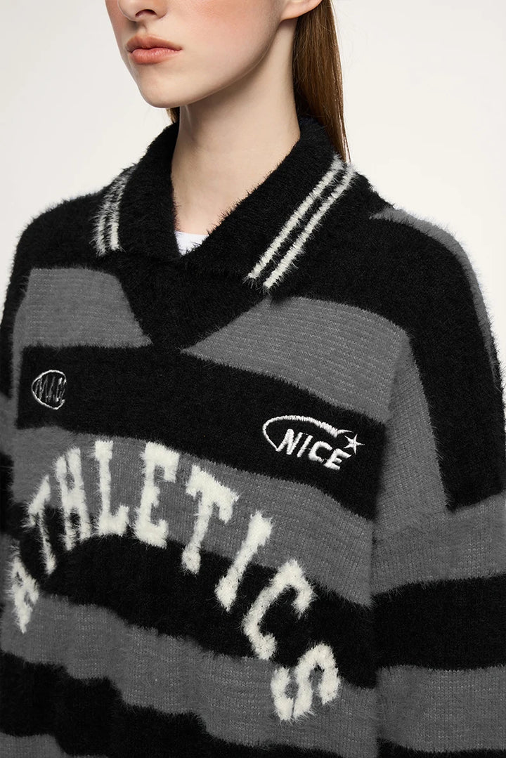 Wide Striped Jacquard Fit Sweater - VONVEX