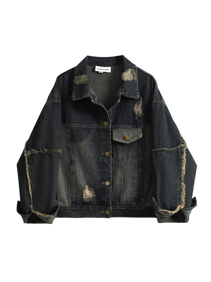 Y2k Vintage Ripped Denim Jacket Picture Color M - VONVEX