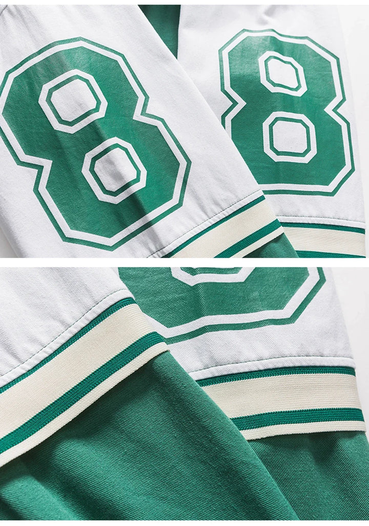 Retro Double-sleeved Green Varsity Jacket     - VONVEX