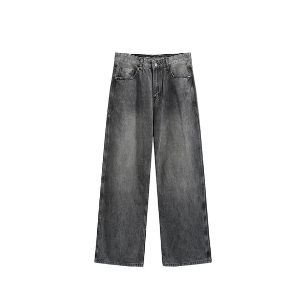 Retro Washed Straight Leg Jeans Black grey S - VONVEX